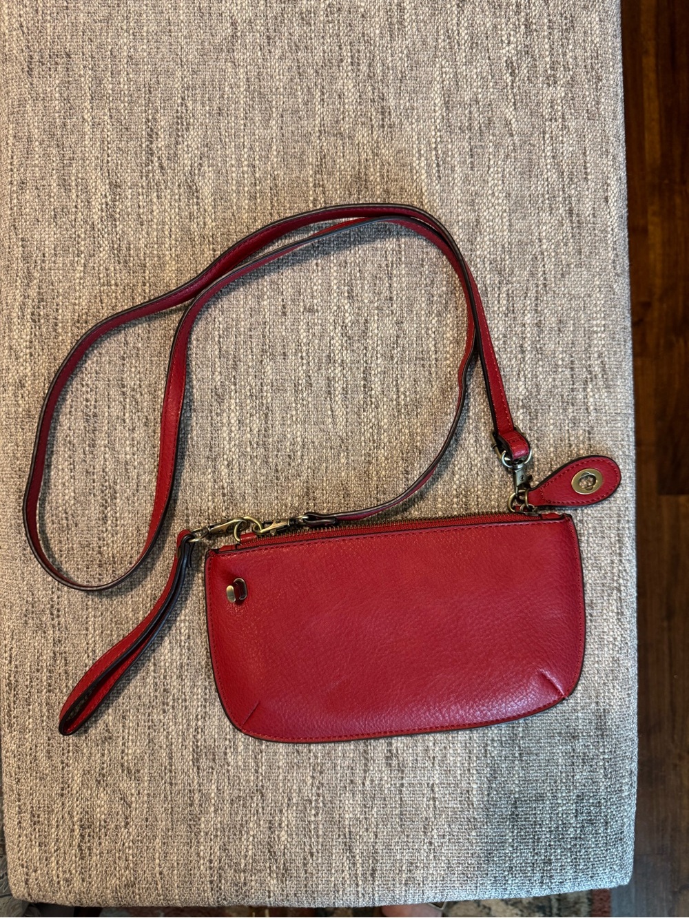 Red Leather Crossbody Wristlet with Adjustable Strap